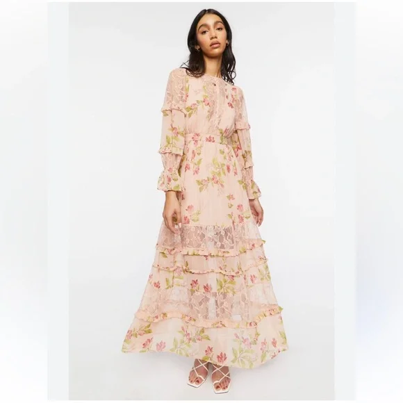 Lace-Trim Tiered Floral Maxi Dress - Picture 2 of 10